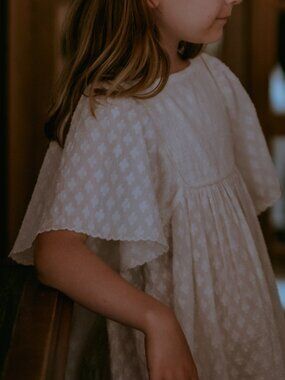 Girls 7-8Y White Cotton Dress, Flower Girl, Formal Wedding